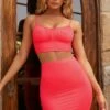 High Waisted Bodycon Mini Skirt In Coral