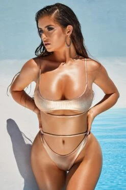 Ribbed Metallic Thong Bikini Bottoms In Rose Gold 19 Ribbed Metallic Thong Bikini Bottoms In Rose Gold -Sway Line Zone 2305 6 cut in line rose gold metallic underboob thong bikini 1