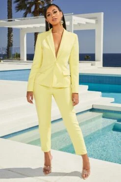 Down To Business High Waisted Trousers In Pastel Yellow