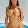 Metallic Clear Strap Micro Bikini Top In Gold