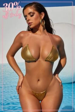 Metallic Clear Strap Micro Bikini Top In Gold -Sway Line Zone 2364 gold top front