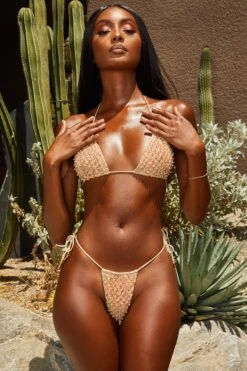 Embellished Thong Micro Bikini Bottoms In Rose Gold 12 Embellished Thong Micro Bikini Bottoms In Rose Gold -Sway Line Zone 2365 2 glint in the ocean rose gold string bikini embelished tie up thong 2