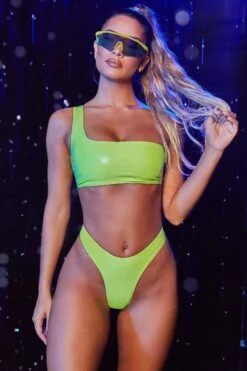 Vinyl High Rise Bikini Bottoms In Lime -Sway Line Zone 2504 2 escape reality lime one shoulder strap vinyl high rise bikini 1