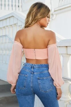 Dazed By You Off The Shoulder Underwired Crop Top In Peach 18 Dazed By You Off The Shoulder Underwired Crop Top In Peach -Sway Line Zone 2518 9 dazed by you peach off shoulder bardot mesh sleeve underwire crop top corset