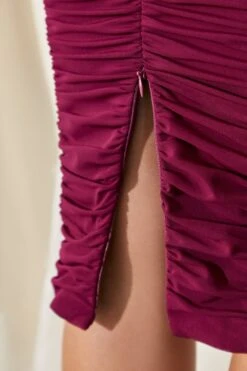 Ruched Mesh Bodycon Midi Skirt In Plum 15 Ruched Mesh Bodycon Midi Skirt In Plum -Sway Line Zone 2794 11 all ruched up plum two piece ruched buff sleeves short crop top midi skirt ruched