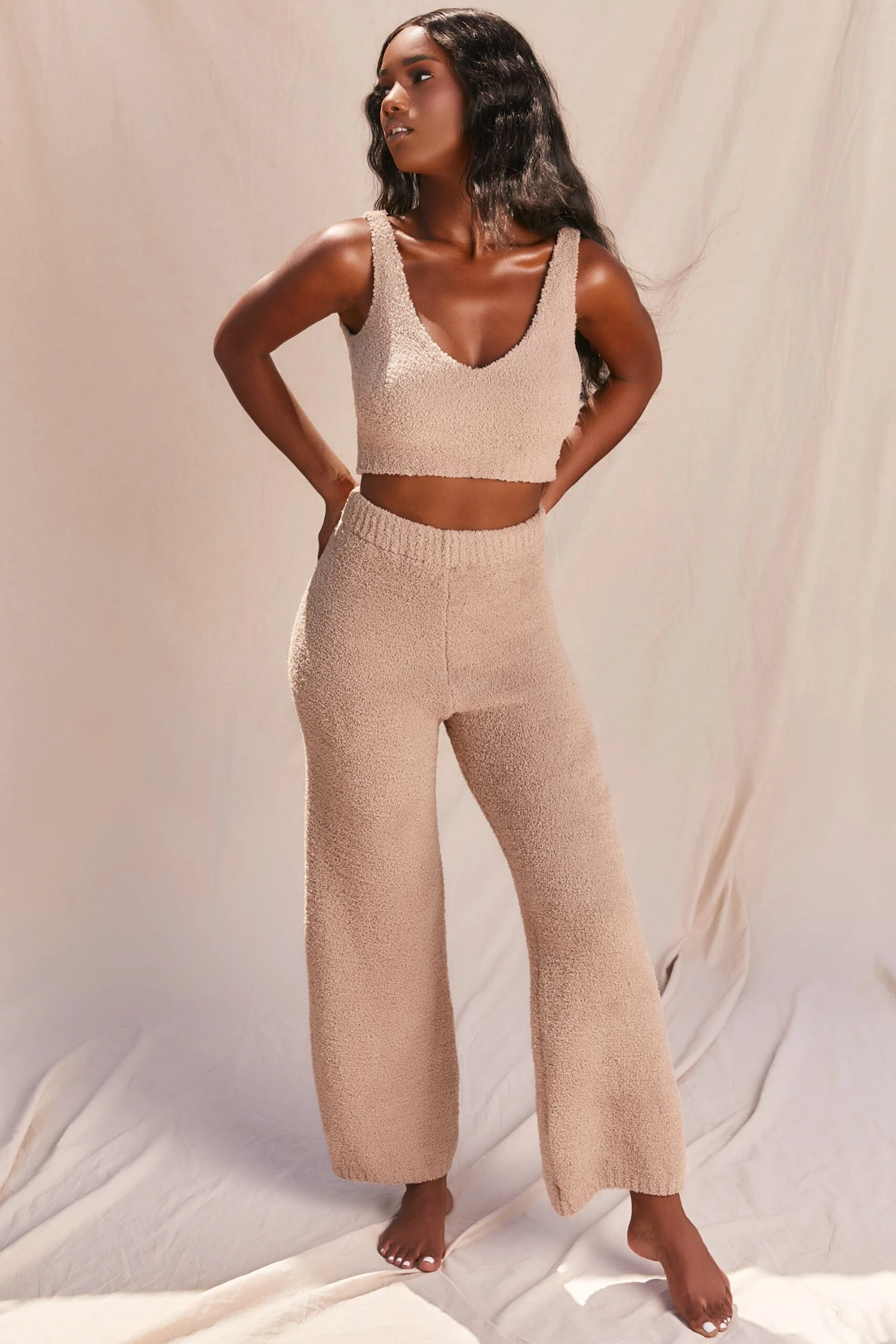 Cosy V Neck Tank Top In Sand 1 Cosy V Neck Tank Top In Sand