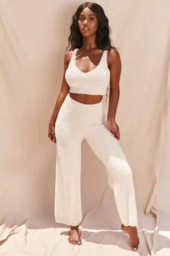 Cosy V Neck Tank Top In Ivory -Sway Line Zone 2994 4 lets stay in ivory scoop neck crop top wide legged cosy trousers two piece