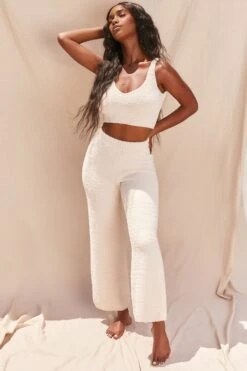 Cosy V Neck Tank Top In Ivory -Sway Line Zone 2994 5 lets stay in ivory scoop neck crop top wide legged cosy trousers two piece