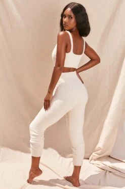 Cosy Low V Neck Tank Top In Ivory -Sway Line Zone 2996 12 time to chill ivory cosy crop top high waisted legging loungewear two piece set