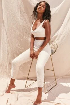 Cosy Low V Neck Tank Top In Ivory -Sway Line Zone 2996 14 time to chill blush cosy crop top high waisted legging loungewear two piece set
