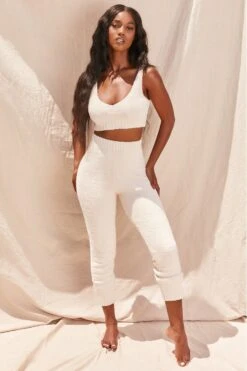 Cosy Low V Neck Tank Top In Ivory -Sway Line Zone 2996 2 time to chill ivory cosy crop top high waisted legging loungewear two piece set