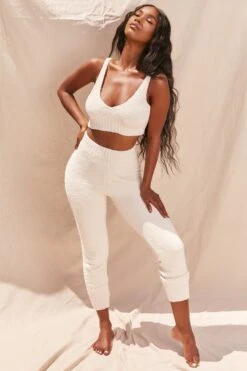Cosy Low V Neck Tank Top In Ivory -Sway Line Zone 2996 4 time to chill ivory cosy crop top high waisted legging loungewear two piece set