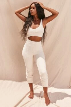 Cosy Low V Neck Tank Top In Ivory -Sway Line Zone 2996 5 time to chill ivory cosy crop top high waisted legging loungewear two piece set