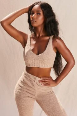 Cosy Low V Neck Tank Top In Sand