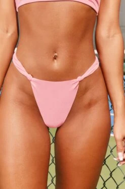 Knot Thong Bikini Bottoms In Pink -Sway Line Zone 3011 6 endless summer pink one strap bikini top twisted strap bikini bottoms swimwear twopiece bikini 1