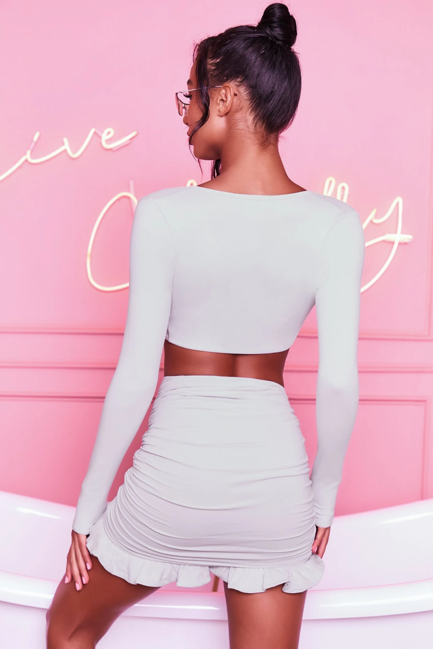 Ruched Bodycon Mini Skirt In Grey 11 Ruched Bodycon Mini Skirt In Grey - Image 11