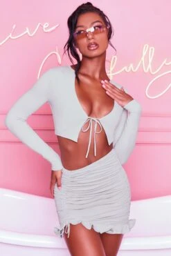 Ruched Bodycon Mini Skirt In Grey