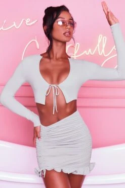 Ruched Bodycon Mini Skirt In Grey 13 Ruched Bodycon Mini Skirt In Grey -Sway Line Zone 3099 tie it up 3409 here for the frill 3 grey front tie bust flattering long sleeve top ruched frill hem mini skirt set 22 3 8e911158 17be 4fe8 b6a7 6f310a69a290
