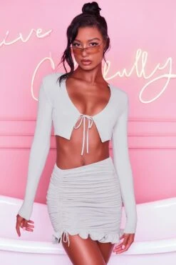 Ruched Bodycon Mini Skirt In Grey 15 Ruched Bodycon Mini Skirt In Grey -Sway Line Zone 3099 tie it up 3409 here for the frill 5 grey front tie bust flattering long sleeve top ruched frill hem mini skirt set 24 1 2 a8f0b807 5c24 4b4f 9095 b9717d4c4e59