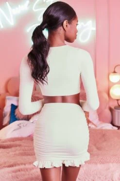 Ruched Bodycon Mini Skirt In Cream 16 Ruched Bodycon Mini Skirt In Cream -Sway Line Zone 3099 tie it up 3409 here for the frill 8 cream front tie bust flattering long sleeve top ruched frill hem mini skirt set 51 1