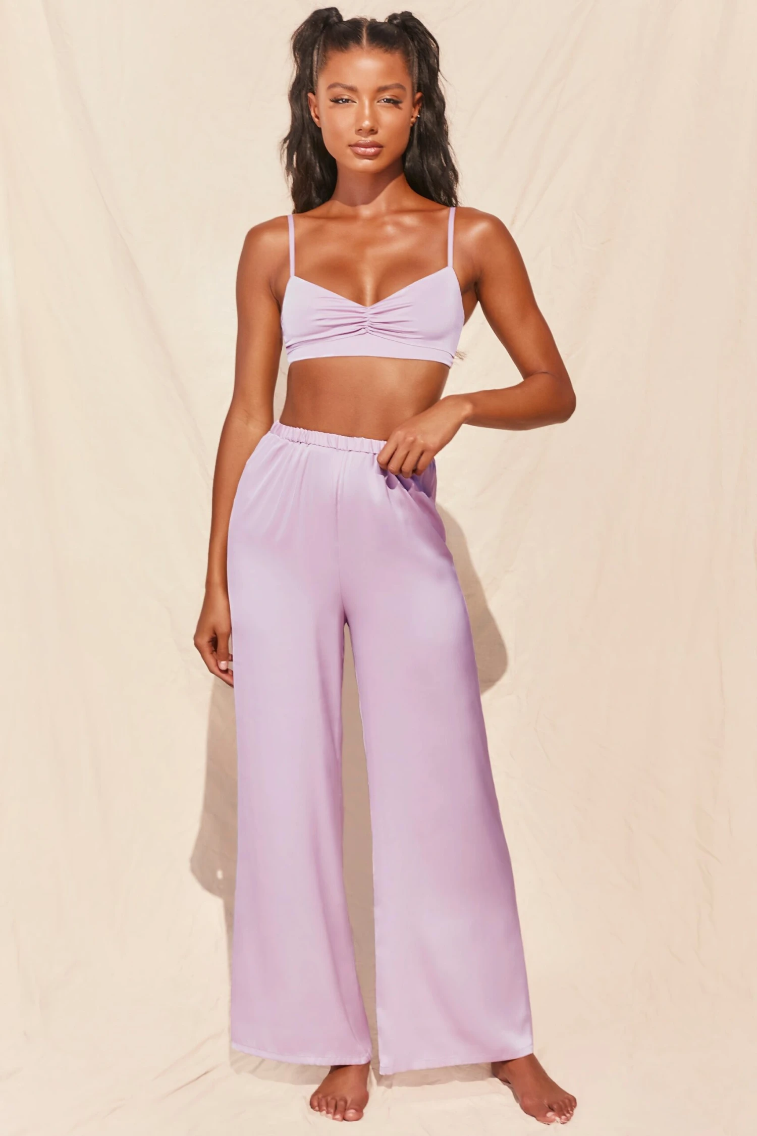 Wide Leg Satin Trousers In Lavender 4 Wide Leg Satin Trousers In Lavender - Image 4
