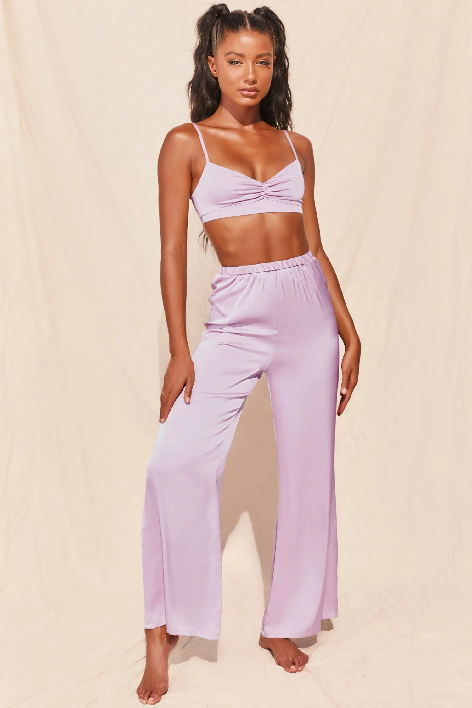 Wide Leg Satin Trousers In Lavender 1 Wide Leg Satin Trousers In Lavender