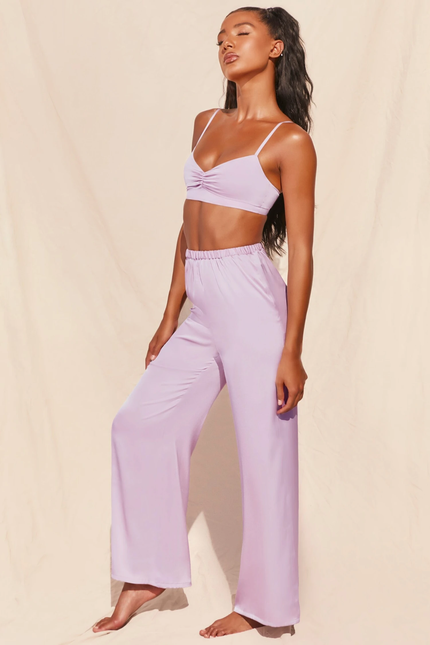 Wide Leg Satin Trousers In Lavender 3 Wide Leg Satin Trousers In Lavender - Image 3