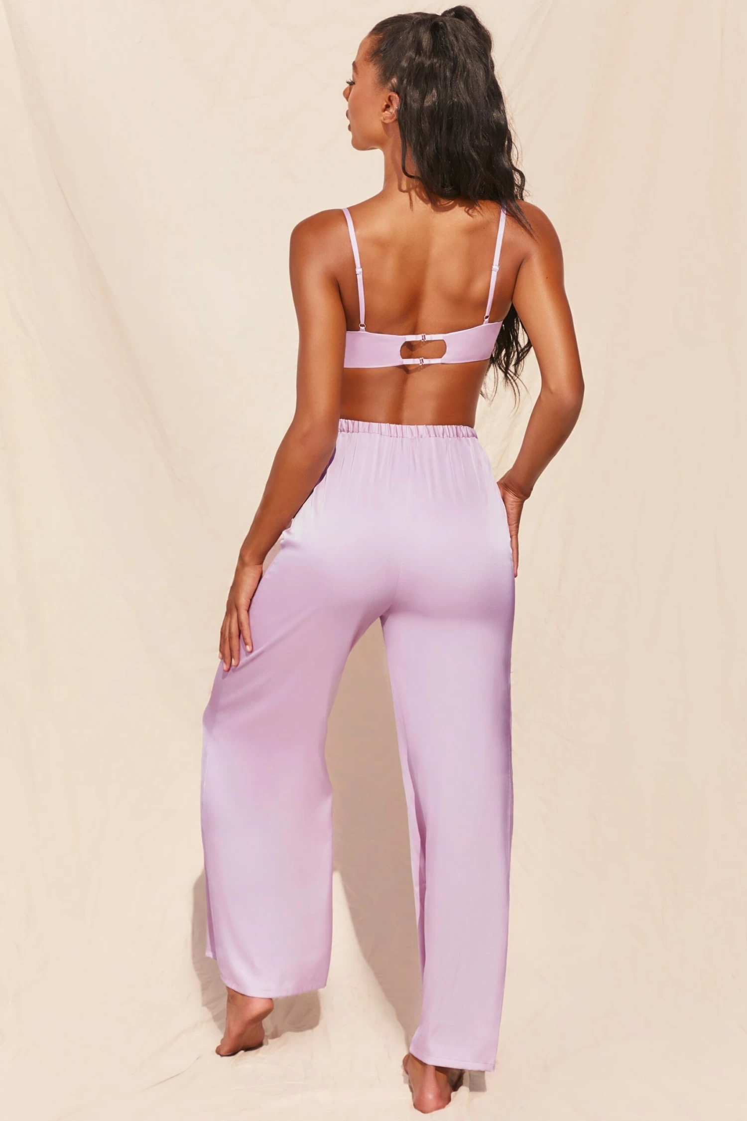 Wide Leg Satin Trousers In Lavender 2 Wide Leg Satin Trousers In Lavender - Image 2
