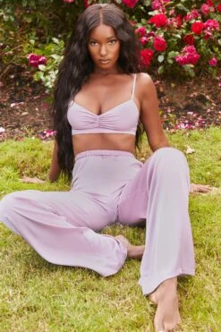 Wide Leg Satin Trousers In Lavender 11 Wide Leg Satin Trousers In Lavender -Sway Line Zone 3155 8 famed lavender silk bralette wide leg trousers two piece set 4