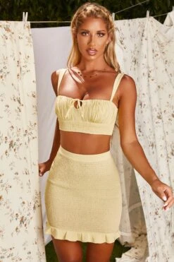 Crinkle Mini Skirt In Yellow -Sway Line Zone 3189 4 two to tango yellow shirred ruffled ruched two piece set 3