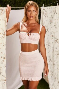 Crinkle Mini Skirt In Pink -Sway Line Zone 3189 5 two to tango pink shirred ruffled ruched two piece set 2