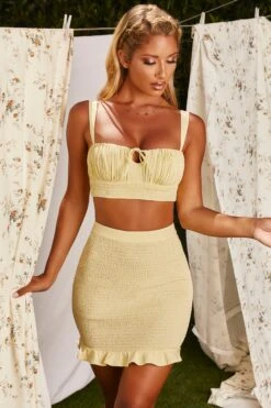 Crinkle Mini Skirt In Yellow -Sway Line Zone 3189 5 two to tango yellow shirred ruffled ruched two piece set 3 61426d43 4f98 41c6 b783 8ea494214c92