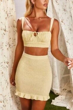 Crinkle Mini Skirt In Yellow -Sway Line Zone 3189 8 two to tango yellow shirred ruffled ruched two piece set 3