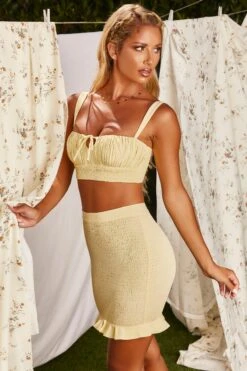 Crinkle Mini Skirt In Yellow -Sway Line Zone 3189 9 two to tango yellow shirred ruffled ruched two piece set 3
