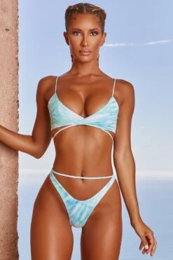 Cut Out Thong Bikini Bottoms In Blue Tie Dye