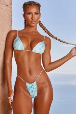 Triangle Micro Bikini Top In Blue Tie Dye