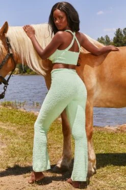 Until Further Notice Cosy Flared Leg Trousers In Green 21 Until Further Notice Cosy Flared Leg Trousers In Green -Sway Line Zone 3343 happy place 3341 until further notice 10 green crop top high waist trousers cosy lounge set