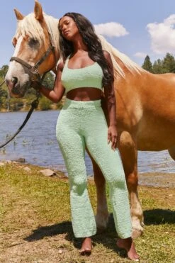 Until Further Notice Cosy Flared Leg Trousers In Green