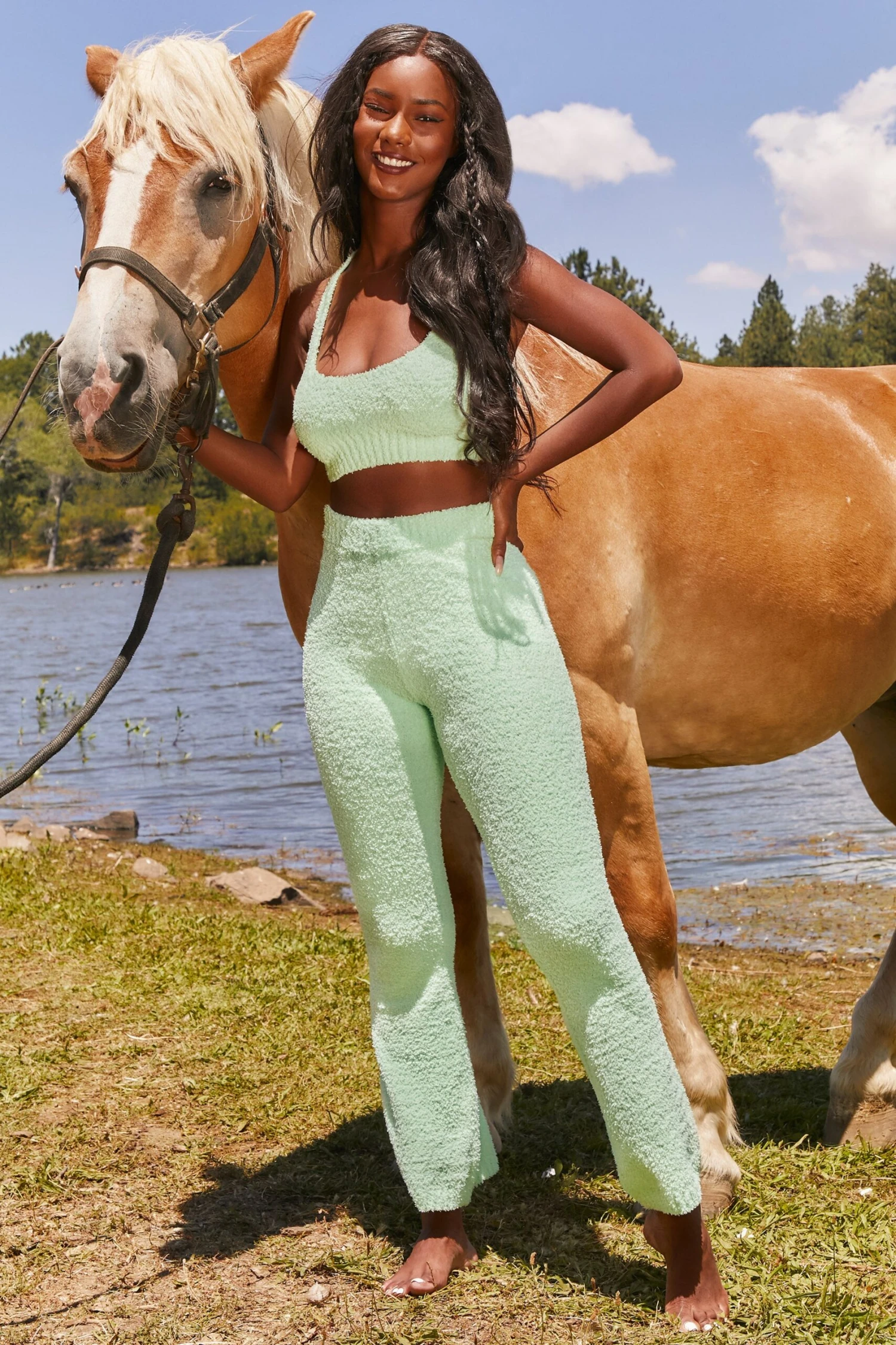 Until Further Notice Cosy Flared Leg Trousers In Green 2 Until Further Notice Cosy Flared Leg Trousers In Green - Image 2