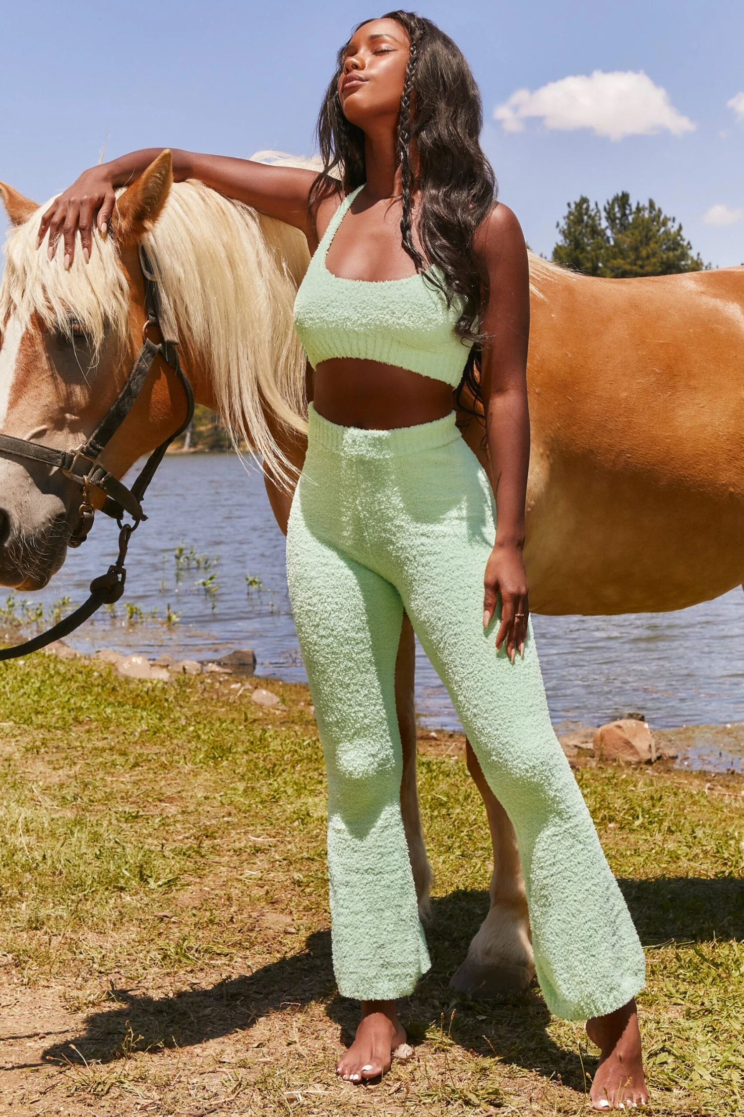 Until Further Notice Cosy Flared Leg Trousers In Green 4 Until Further Notice Cosy Flared Leg Trousers In Green - Image 4