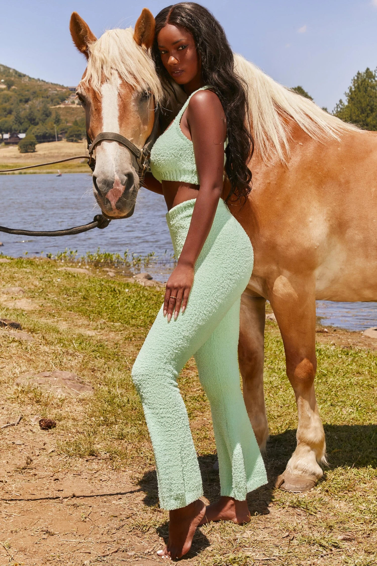 Until Further Notice Cosy Flared Leg Trousers In Green 7 Until Further Notice Cosy Flared Leg Trousers In Green - Image 7