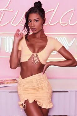 Ruched Bodycon Mini Skirt In Peach