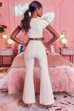 Laid Back Wide Leg Trousers In Cream -Sway Line Zone 3400 no ties 3097 laid back 10 cream tie open front crop top wide leg trousers lounge two piece 20 4