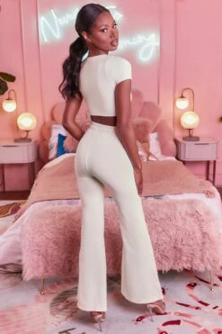 Laid Back Wide Leg Trousers In Cream -Sway Line Zone 3400 no ties 3097 laid back 11 cream tie open front crop top wide leg trousers lounge two piece 21 4