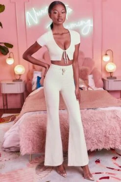 Laid Back Wide Leg Trousers In Cream -Sway Line Zone 3400 no ties 3097 laid back 8 cream tie open front crop top wide leg trousers lounge two piece 18 4