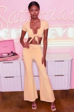 Laid Back Wide Leg Trousers In Peach