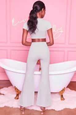 Laid Back Wide Leg Trousers In Grey -Sway Line Zone 3401 take the plunge 3097 laid back 10 grey tie front crop top wide leg trousers lounge two piece 3