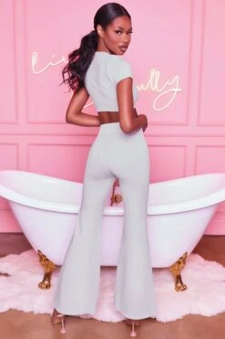 Laid Back Wide Leg Trousers In Grey -Sway Line Zone 3401 take the plunge 3097 laid back 11 grey tie front crop top wide leg trousers lounge two piece 3