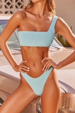 One Shoulder Bikini Top In Turquoise -Sway Line Zone 3416 5 rays for days turquoise one shoulder thong brief bikini set 1 2