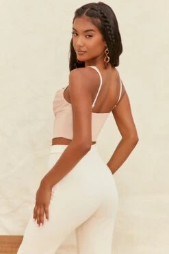 Cowl Neck Mesh Crop Top In Beige -Sway Line Zone 3744 8 turning point beige mesh gathered ruched bust crop top